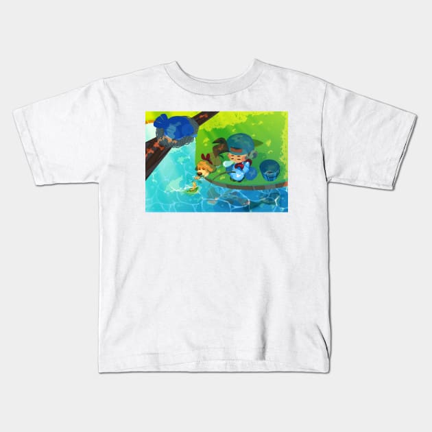 Harvest Moon Fishing Kids T-Shirt by oletarts